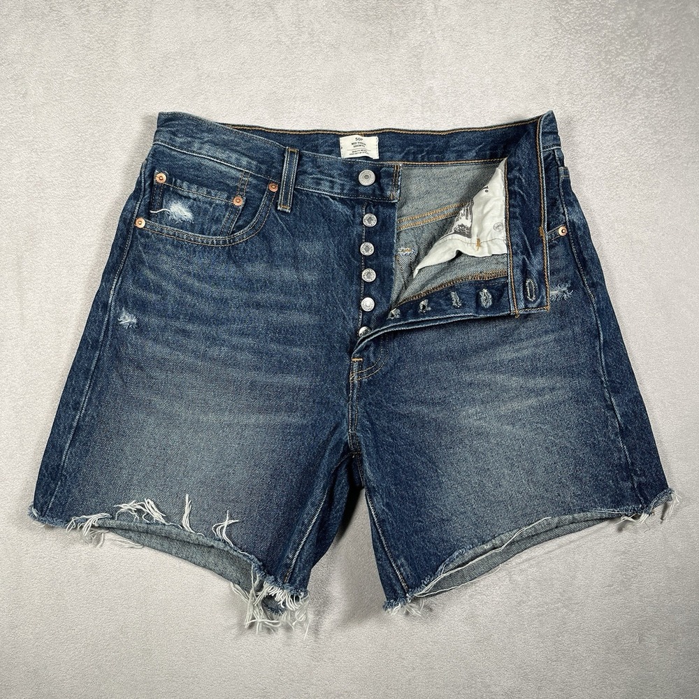 Levi's 501 Mid Thigh Jean Shorts Womens W31 Blue High Rise Cutoff 85833-0106